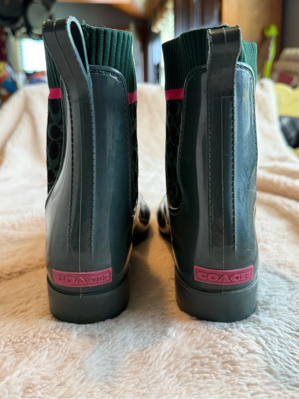 Coach Rain Booties in Dark Jade Womens Sz 9